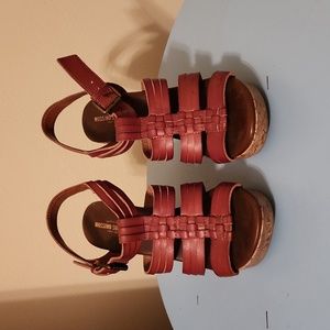 Brown braided platform with cork wedge